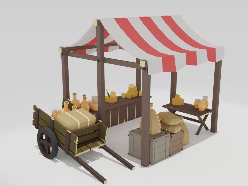 Low poly medieval marketplace Low-poly 3D model_31