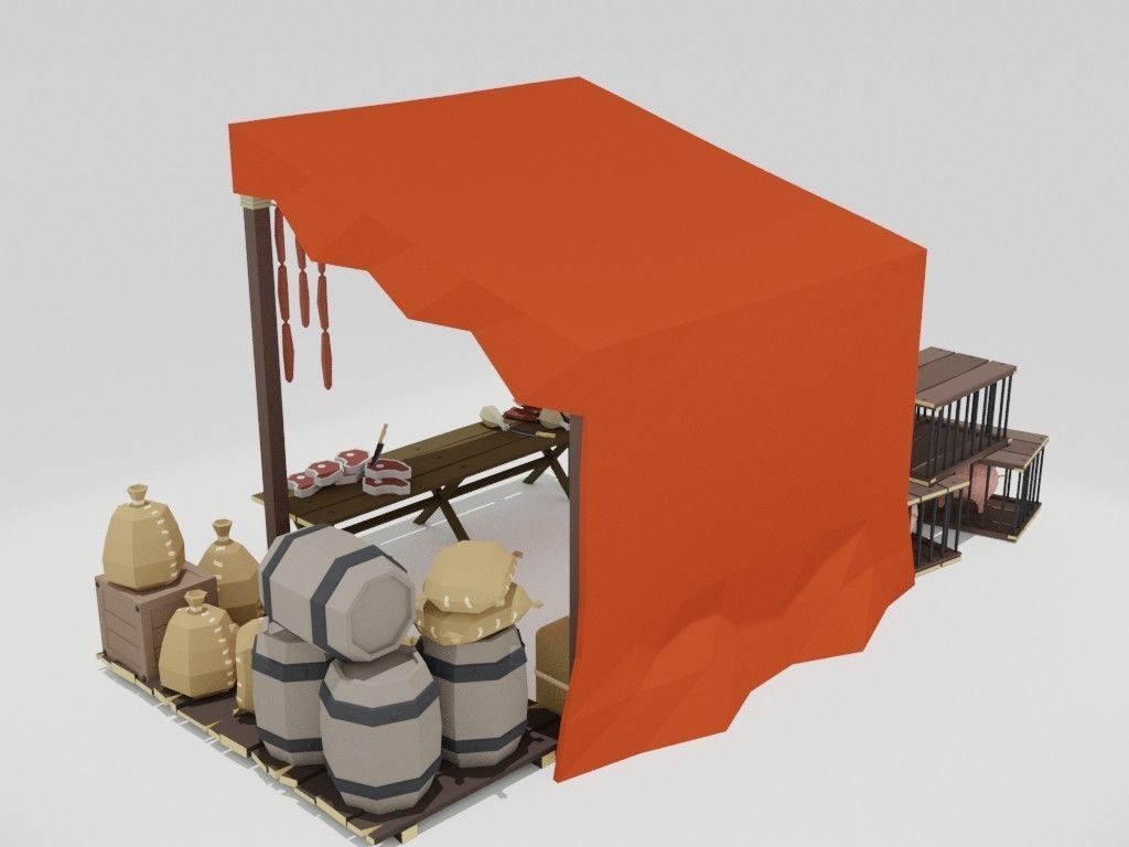 Low poly medieval marketplace Low-poly 3D model_23