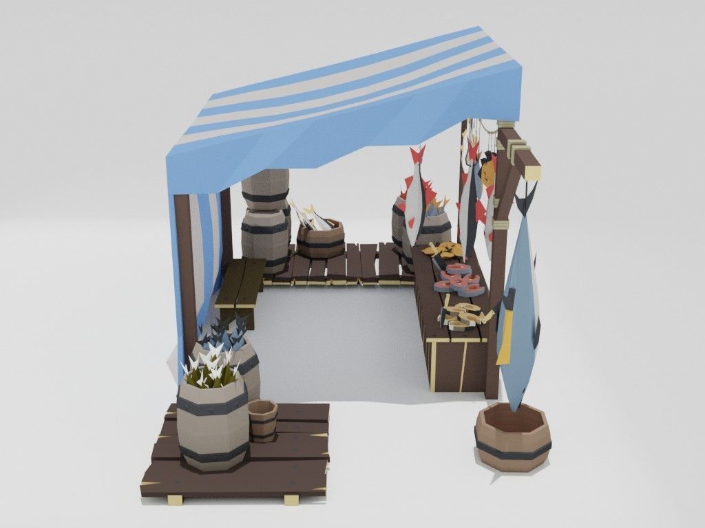 Low poly medieval marketplace Low-poly 3D model_12