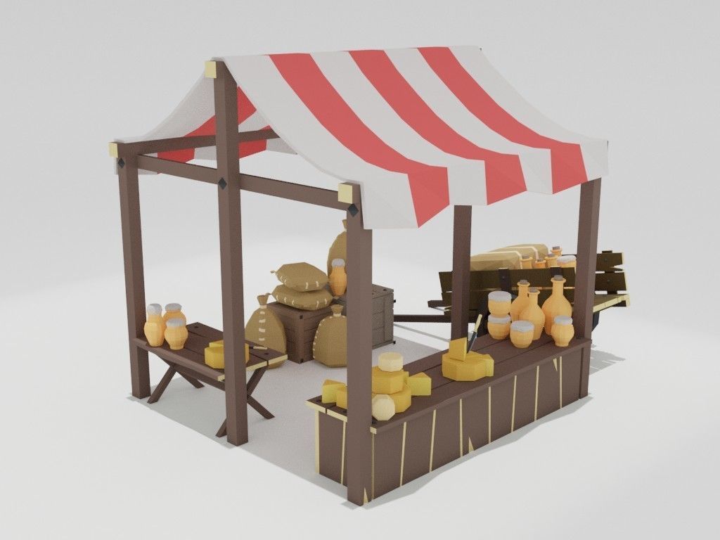 Low poly medieval marketplace Low-poly 3D model_27