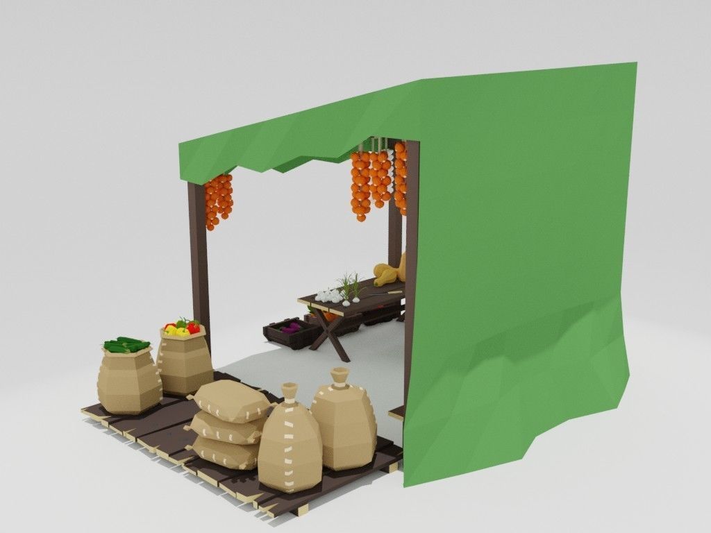 Low poly medieval marketplace Low-poly 3D model_39