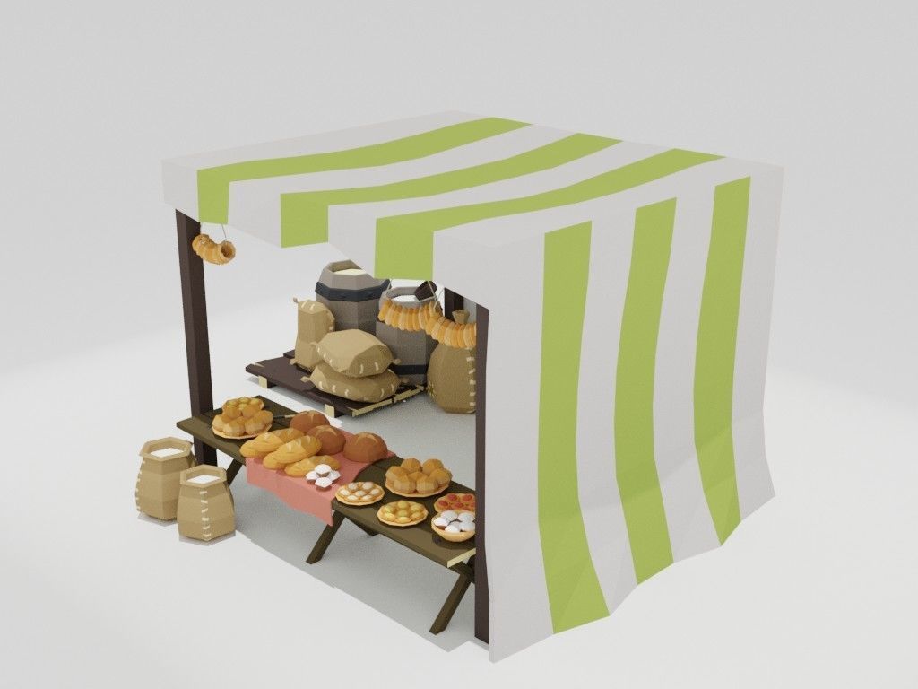 Low poly medieval marketplace Low-poly 3D model_9