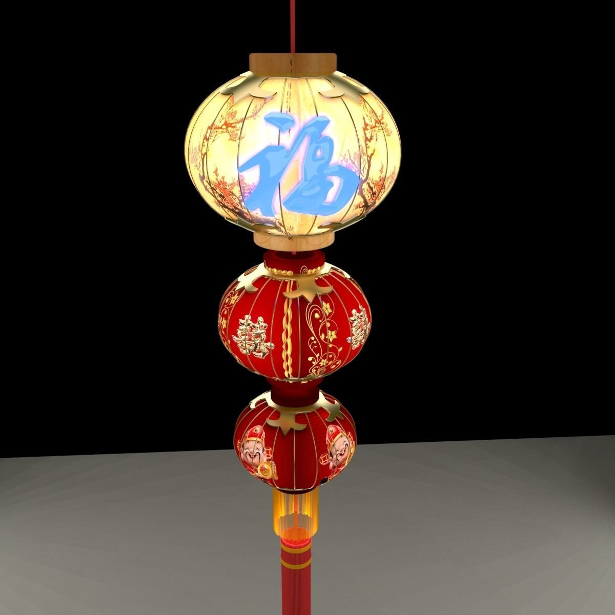 Chinese Red Lantern 3D model_4