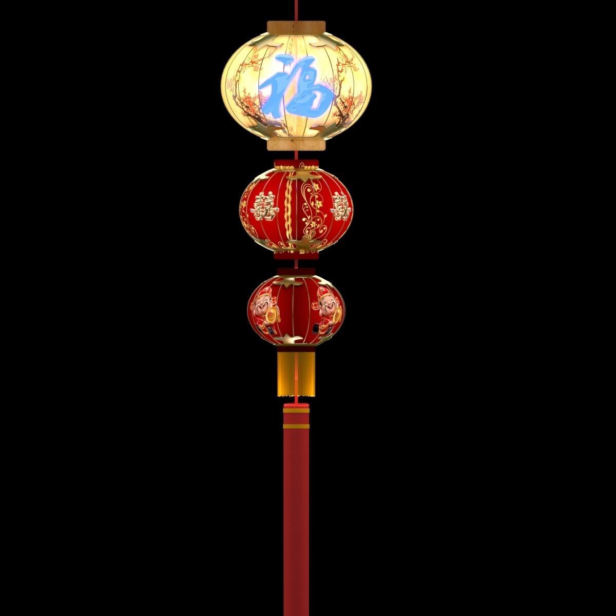 Chinese Red Lantern 3D model_3