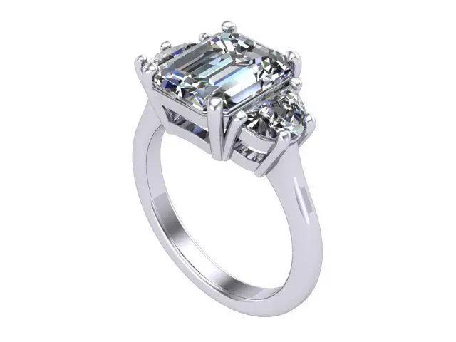 Three Stone Emerald Ring 3D print model_0