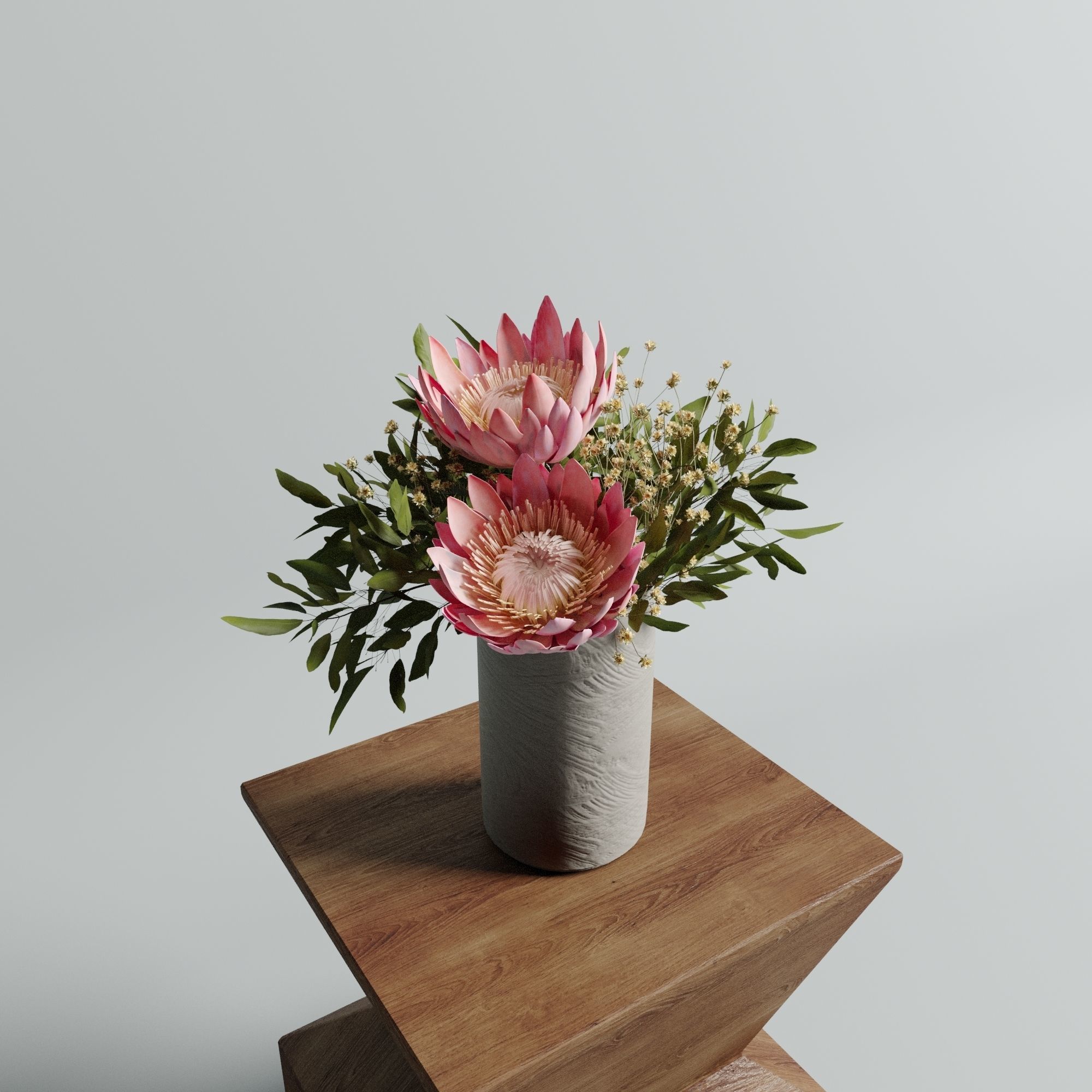 Protea set of flowers 3D model_1