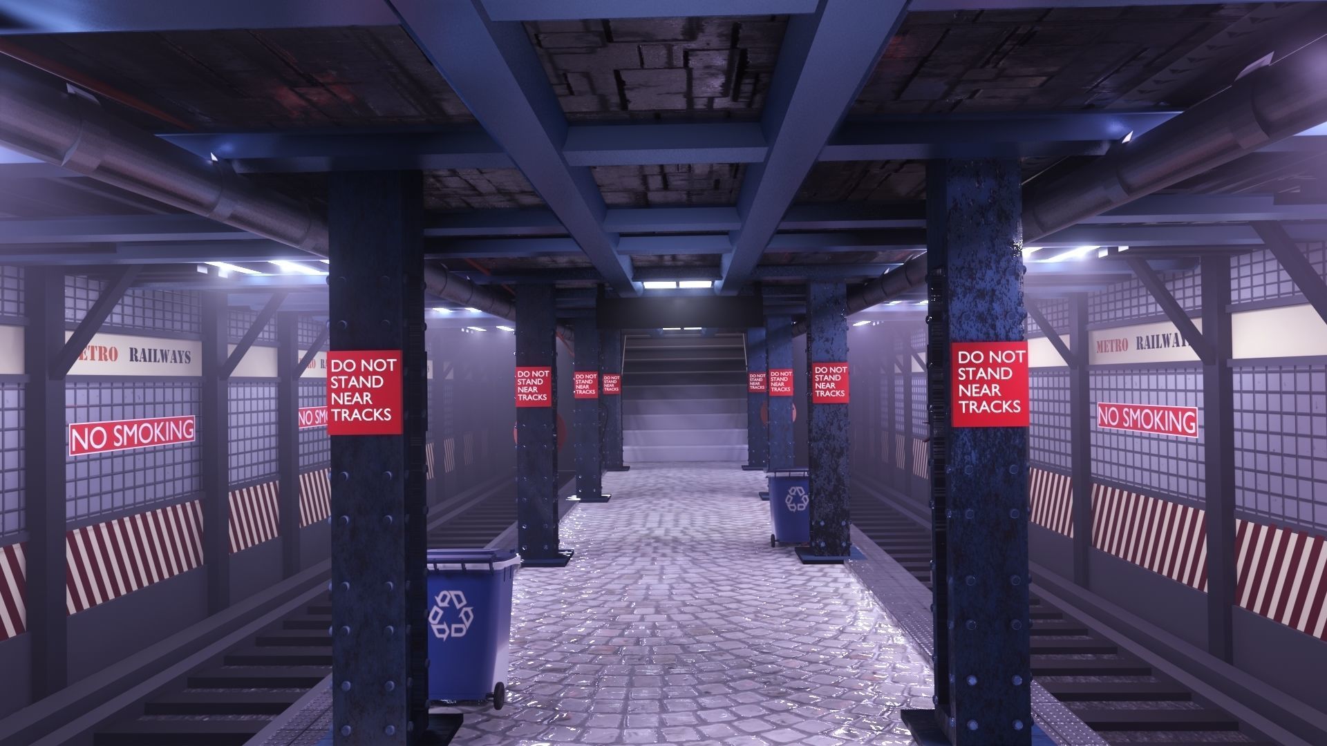 Subway station interior  Low-poly 3D model_1
