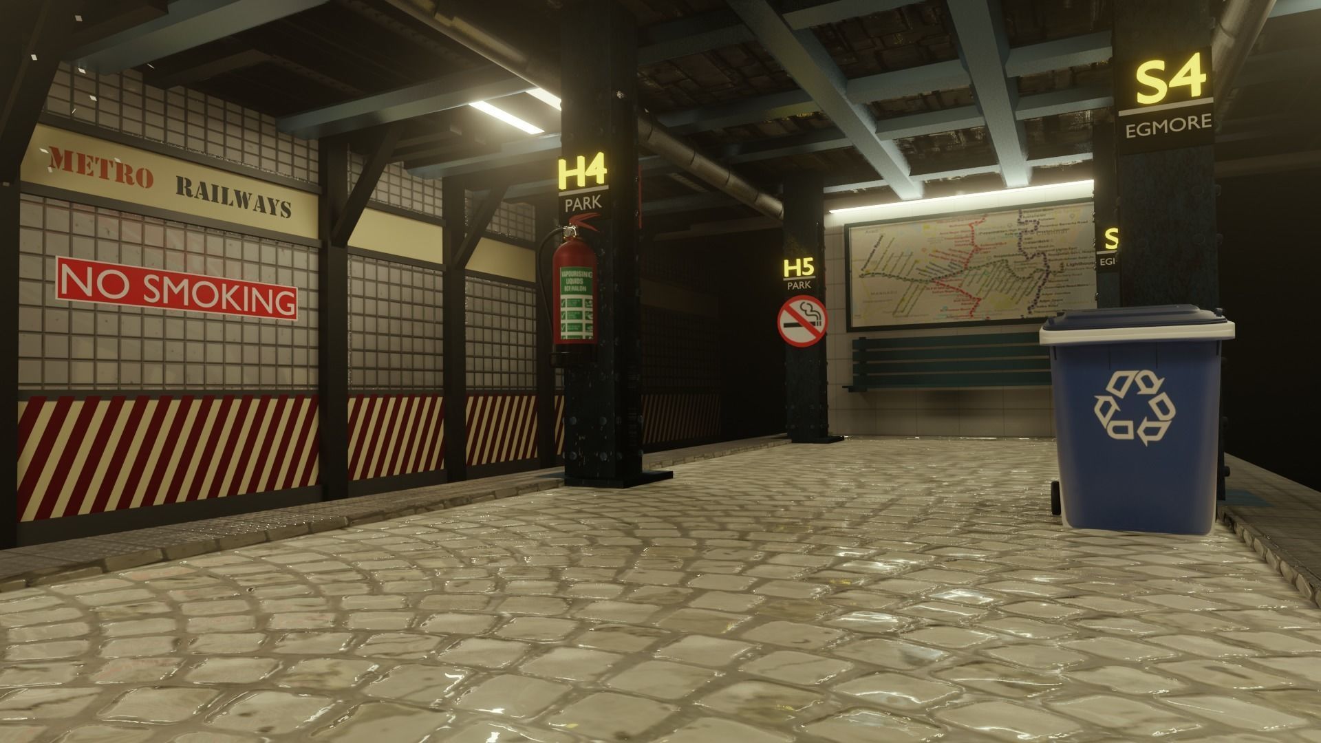 Subway station interior  Low-poly 3D model_8