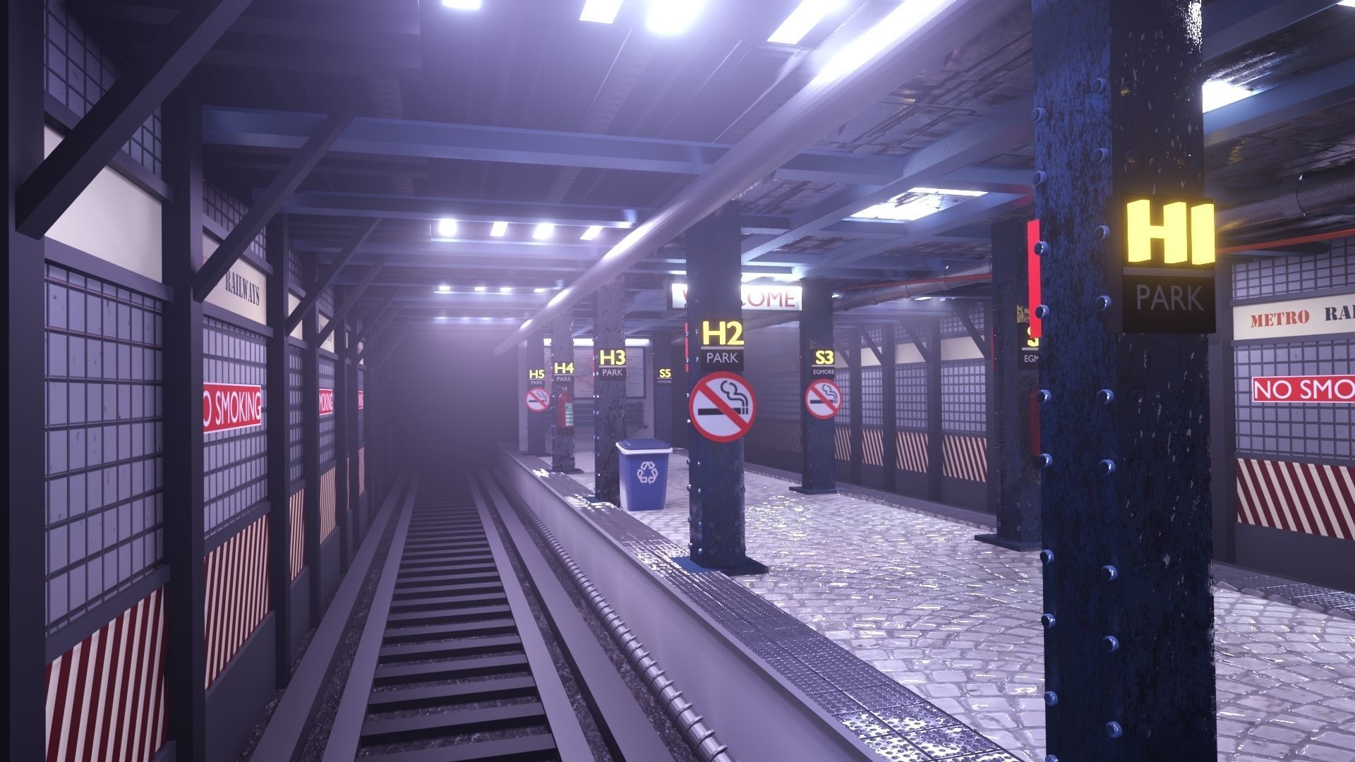Subway station interior  Low-poly 3D model_5