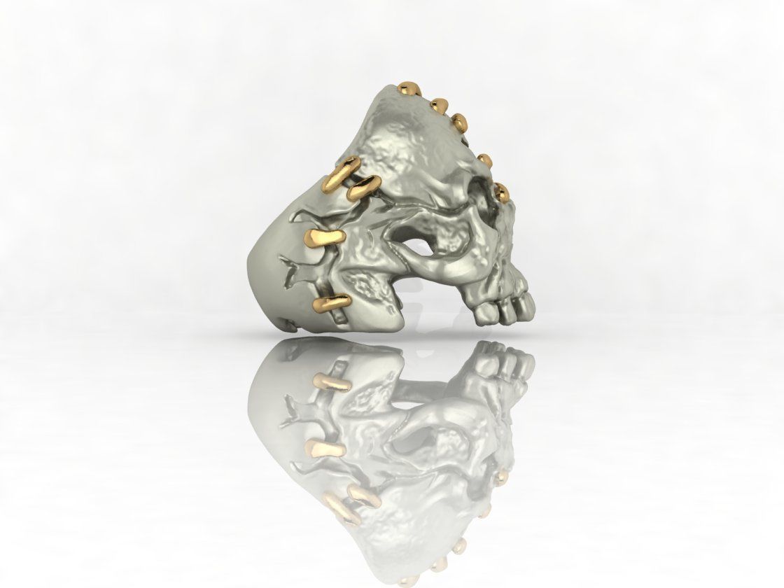 Ring sewn Skull 3D print model_3