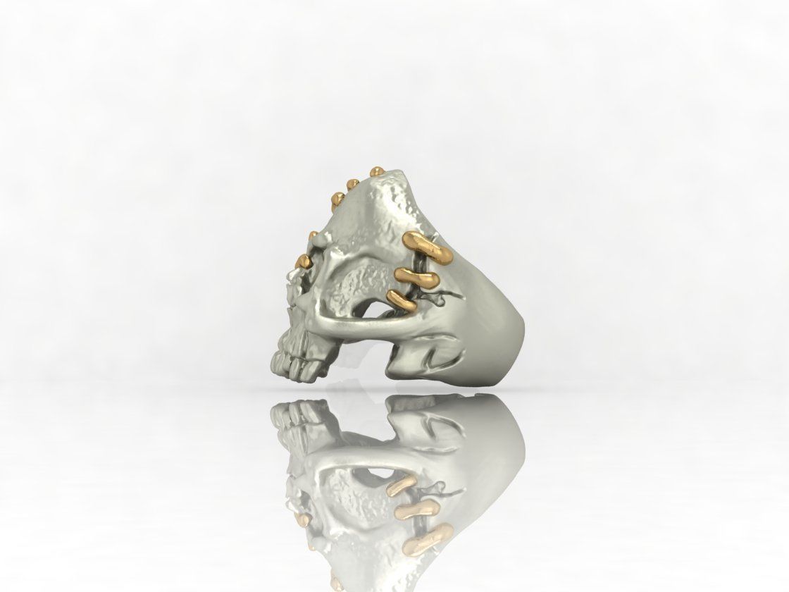 Ring sewn Skull 3D print model_2