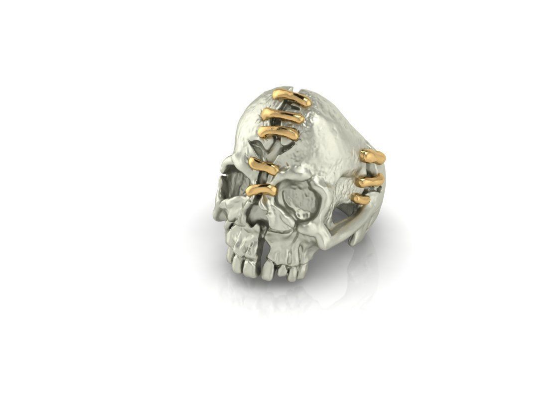 Ring sewn Skull 3D print model_1