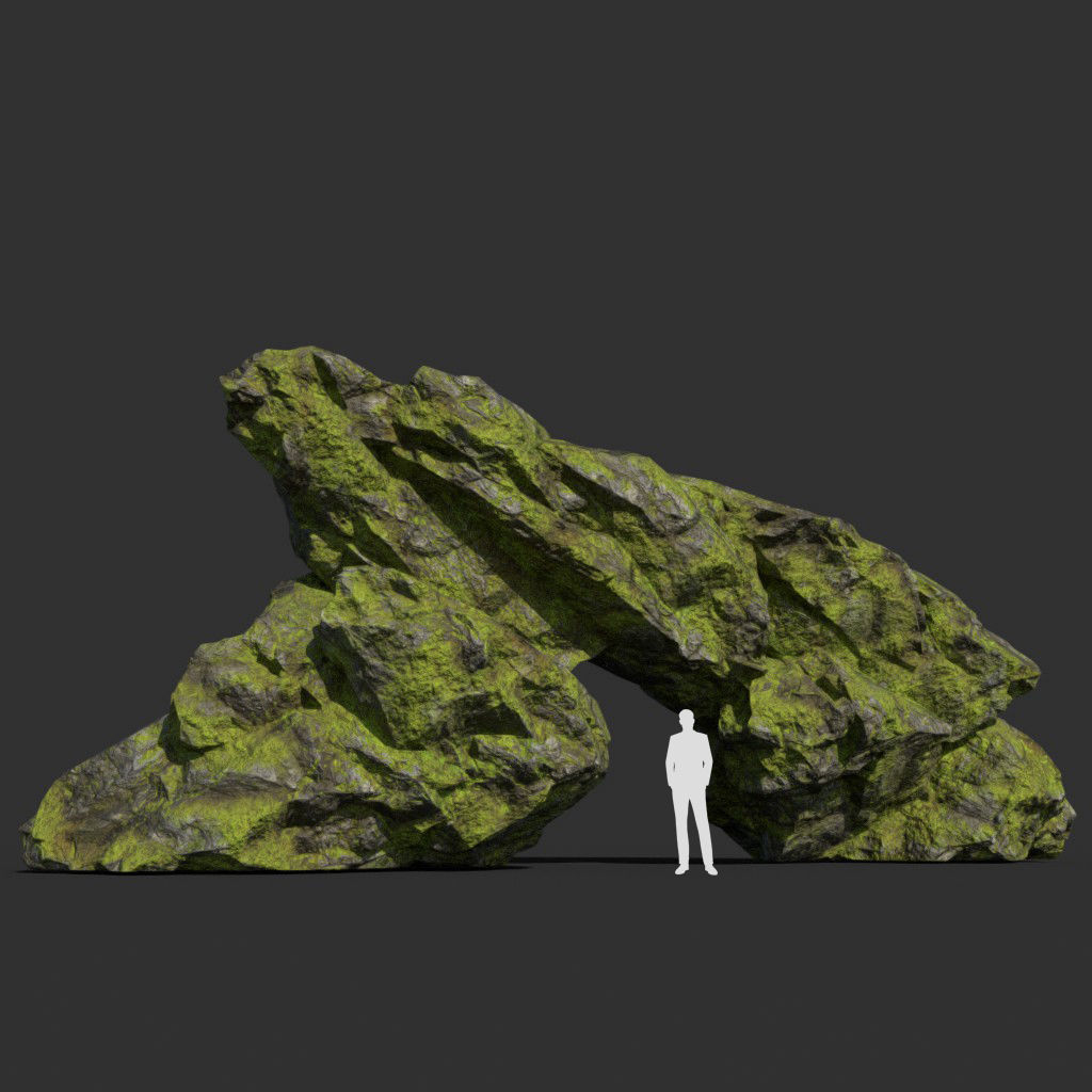 Low poly sharp block mossy rock 181114 Low-poly 3D model_22
