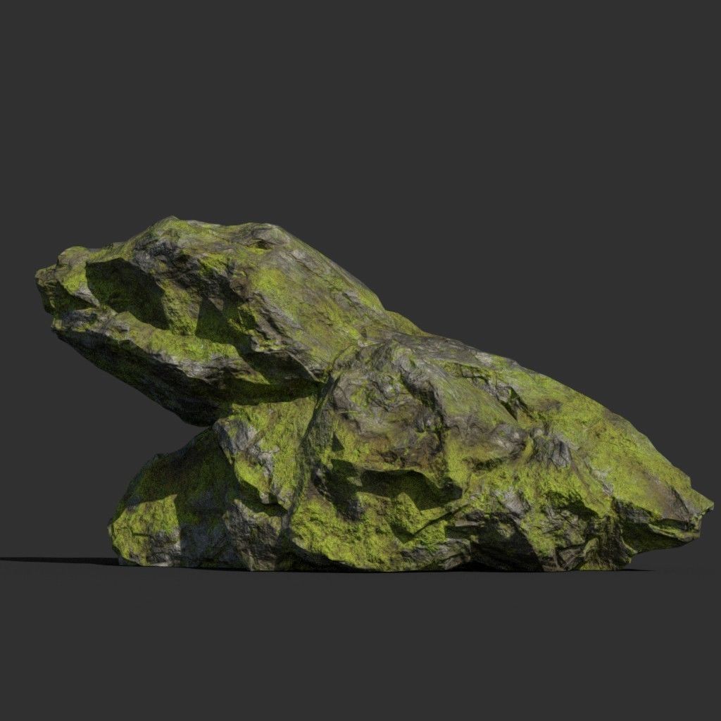 Low poly sharp block mossy rock 181114 Low-poly 3D model_15