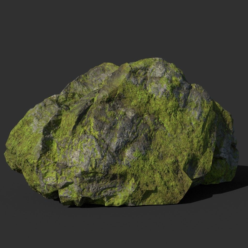 Low poly sharp block mossy rock 181114 Low-poly 3D model_12