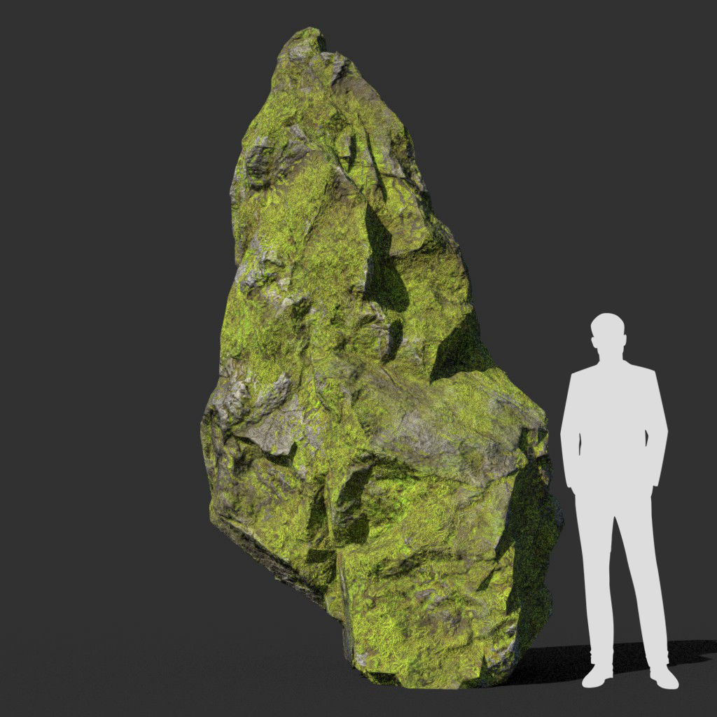 Low poly sharp block mossy rock 181114 Low-poly 3D model_38