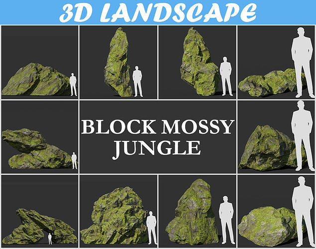 Low poly sharp block mossy rock 181114 Low-poly 3D model