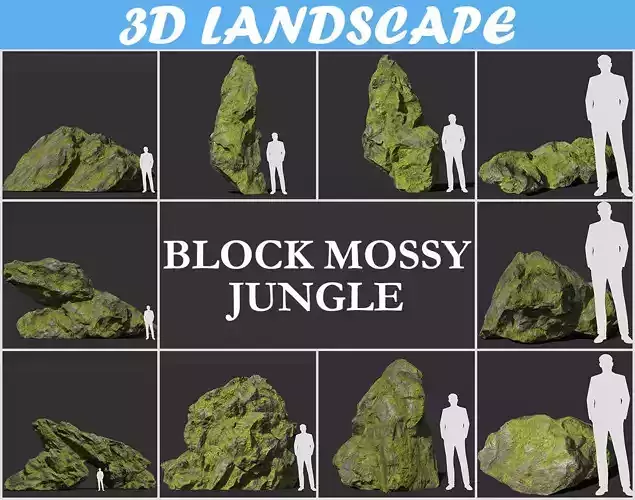 Low poly sharp block mossy rock 181114 Low-poly 3D model