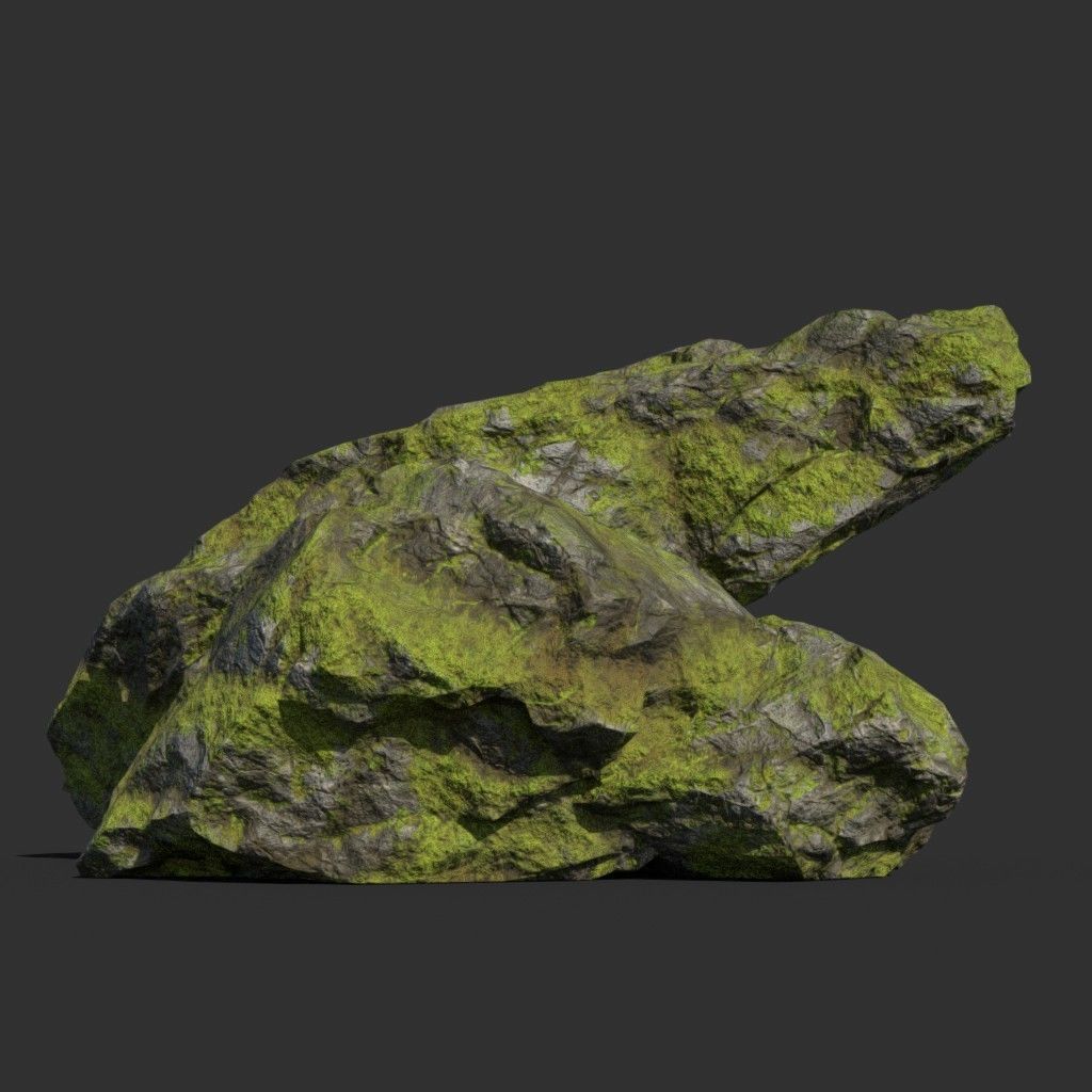 Low poly sharp block mossy rock 181114 Low-poly 3D model_16