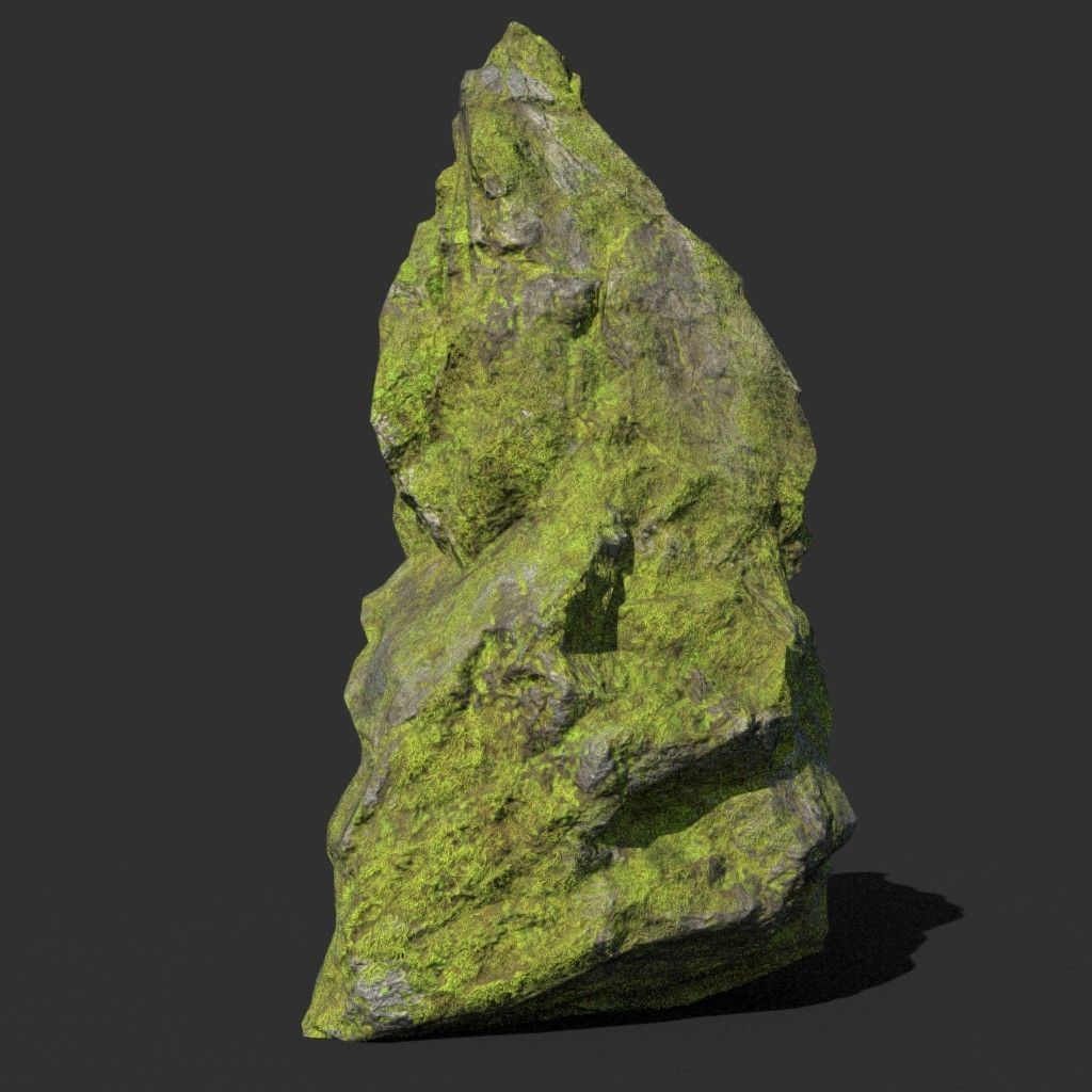 Low poly sharp block mossy rock 181114 Low-poly 3D model_40