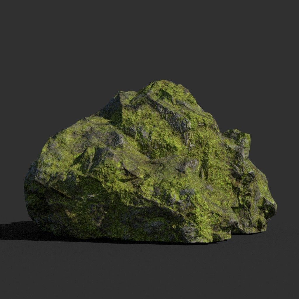 Low poly sharp block mossy rock 181114 Low-poly 3D model_32