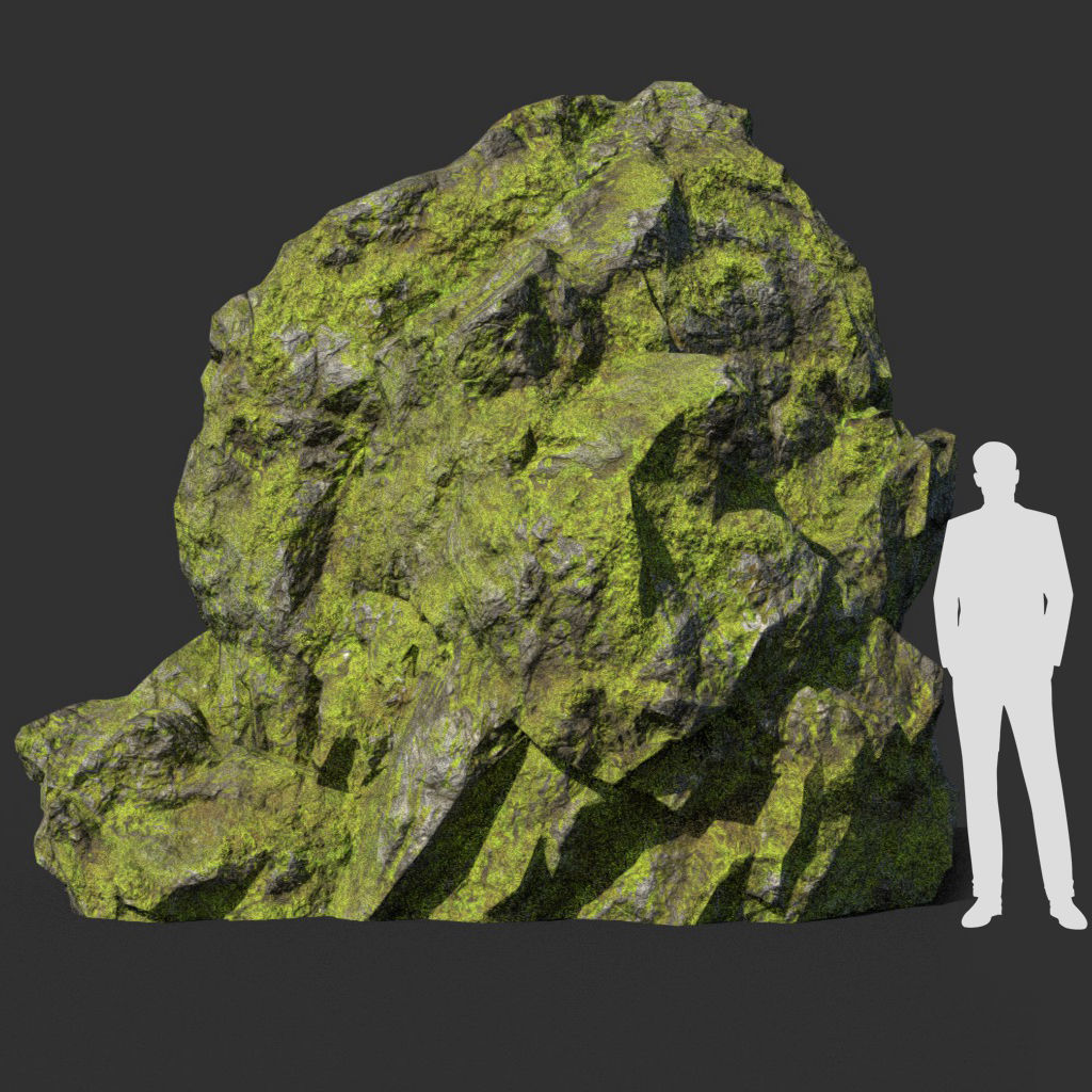 Low poly sharp block mossy rock 181114 Low-poly 3D model_6