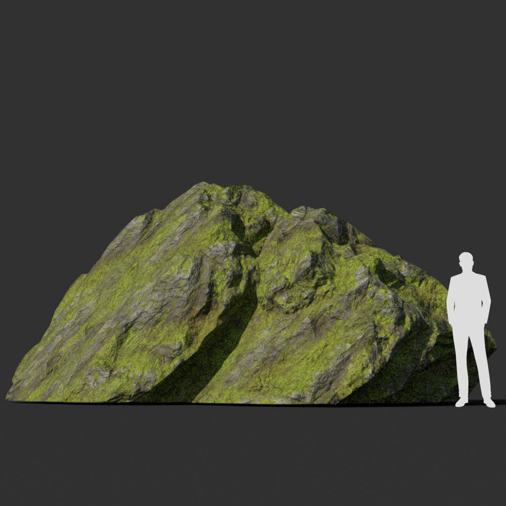 Low poly sharp block mossy rock 181114 Low-poly 3D model_30