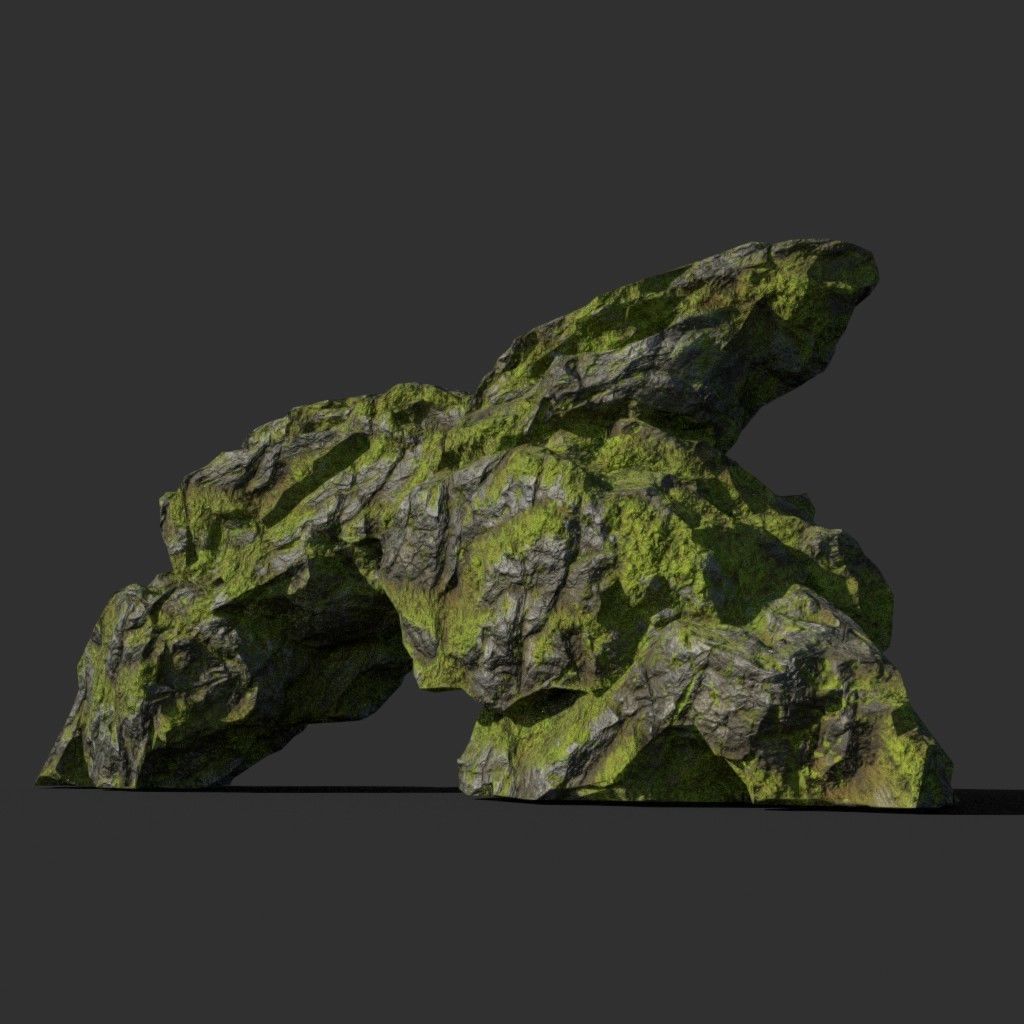 Low poly sharp block mossy rock 181114 Low-poly 3D model_24