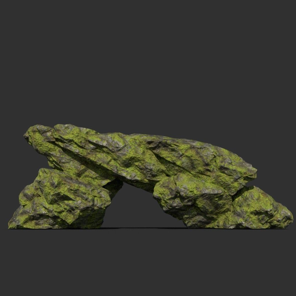 Low poly sharp block mossy rock 181114 Low-poly 3D model_23