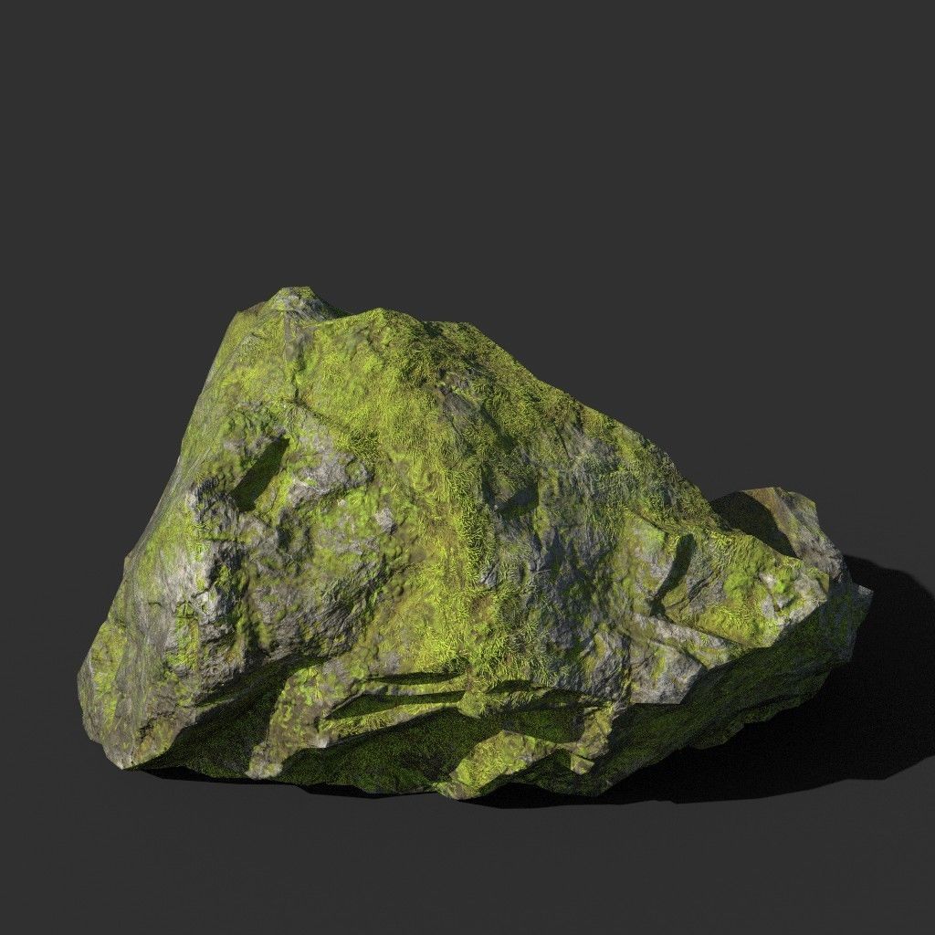 Low poly sharp block mossy rock 181114 Low-poly 3D model_3