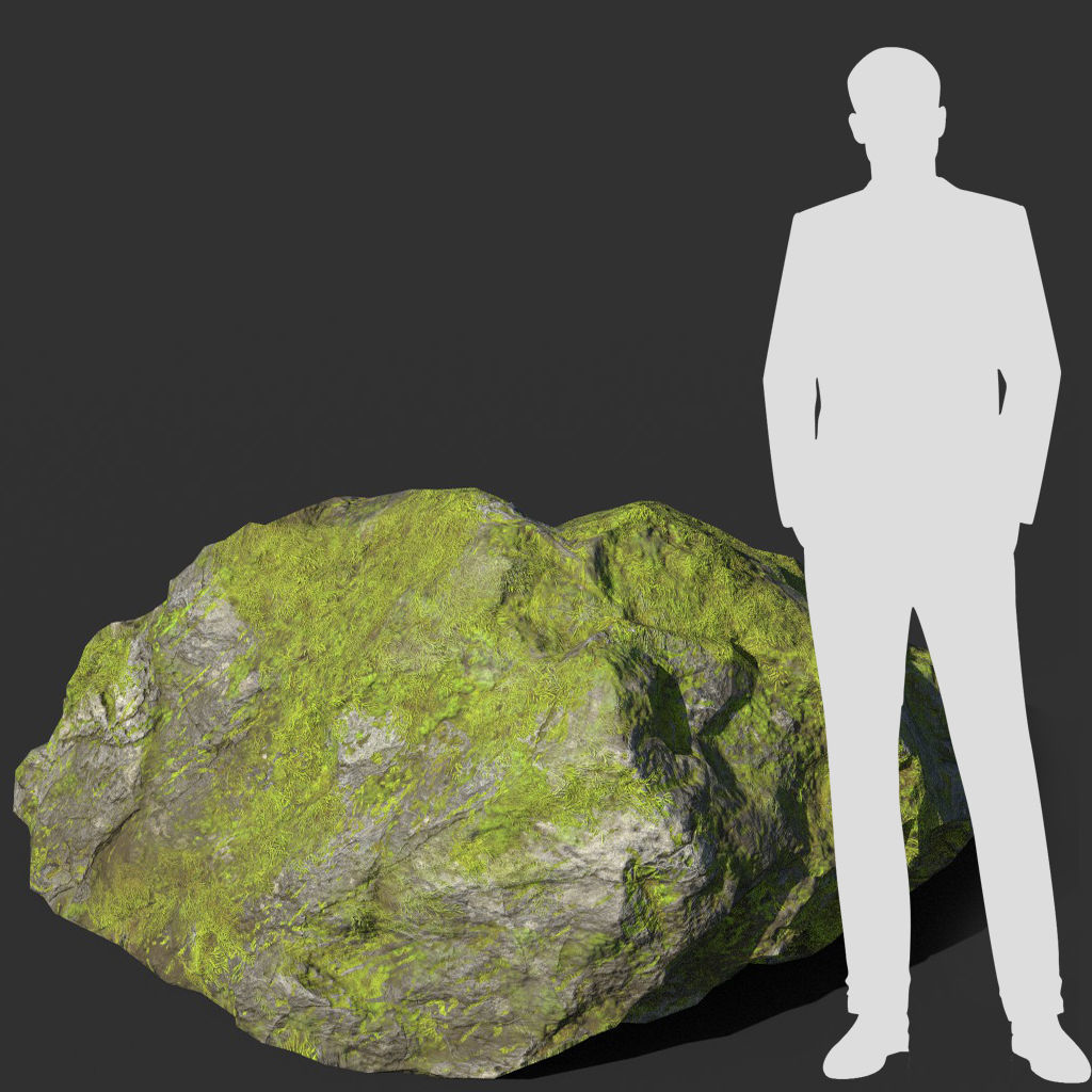 Low poly sharp block mossy rock 181114 Low-poly 3D model_2