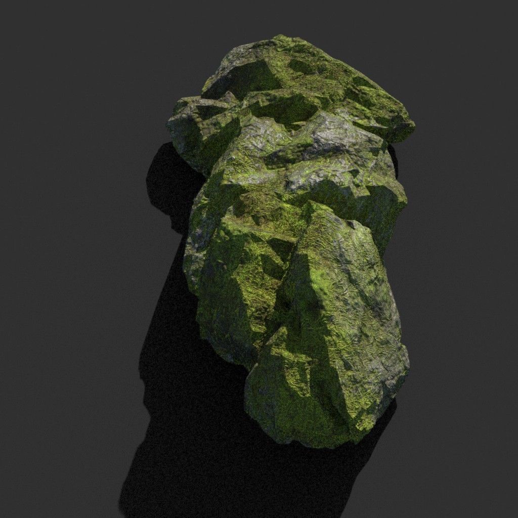 Low poly sharp block mossy rock 181114 Low-poly 3D model_36