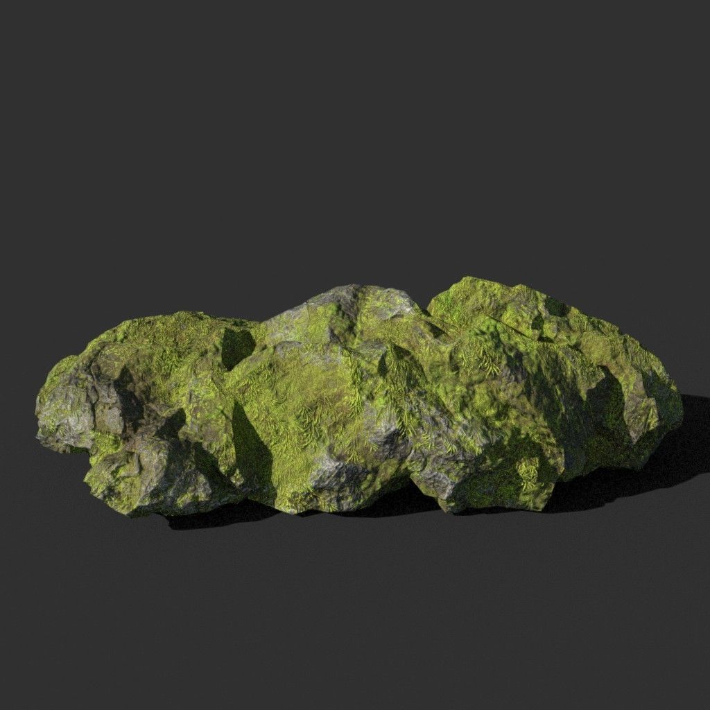 Low poly sharp block mossy rock 181114 Low-poly 3D model_35
