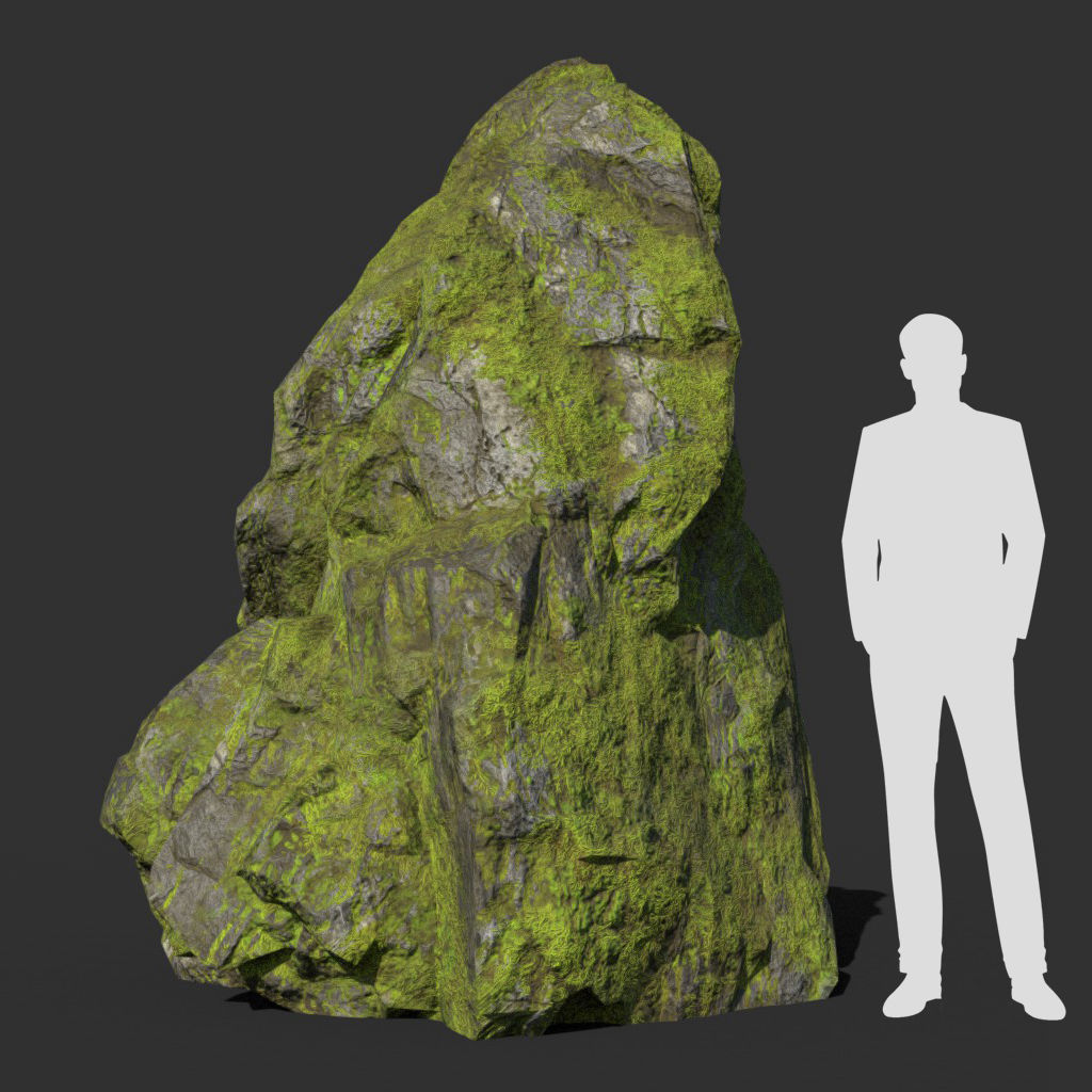 Low poly sharp block mossy rock 181114 Low-poly 3D model_18