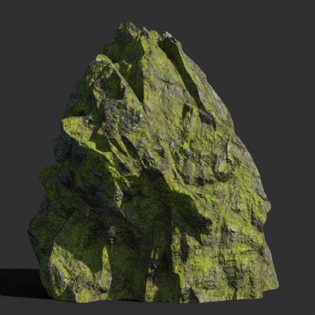 Low poly sharp block mossy rock 181114 Low-poly 3D model_8