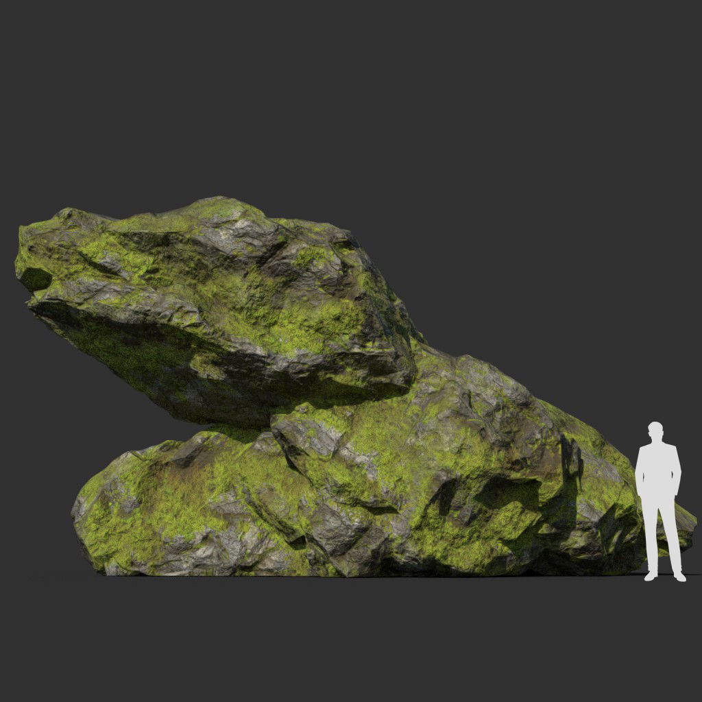Low poly sharp block mossy rock 181114 Low-poly 3D model_14