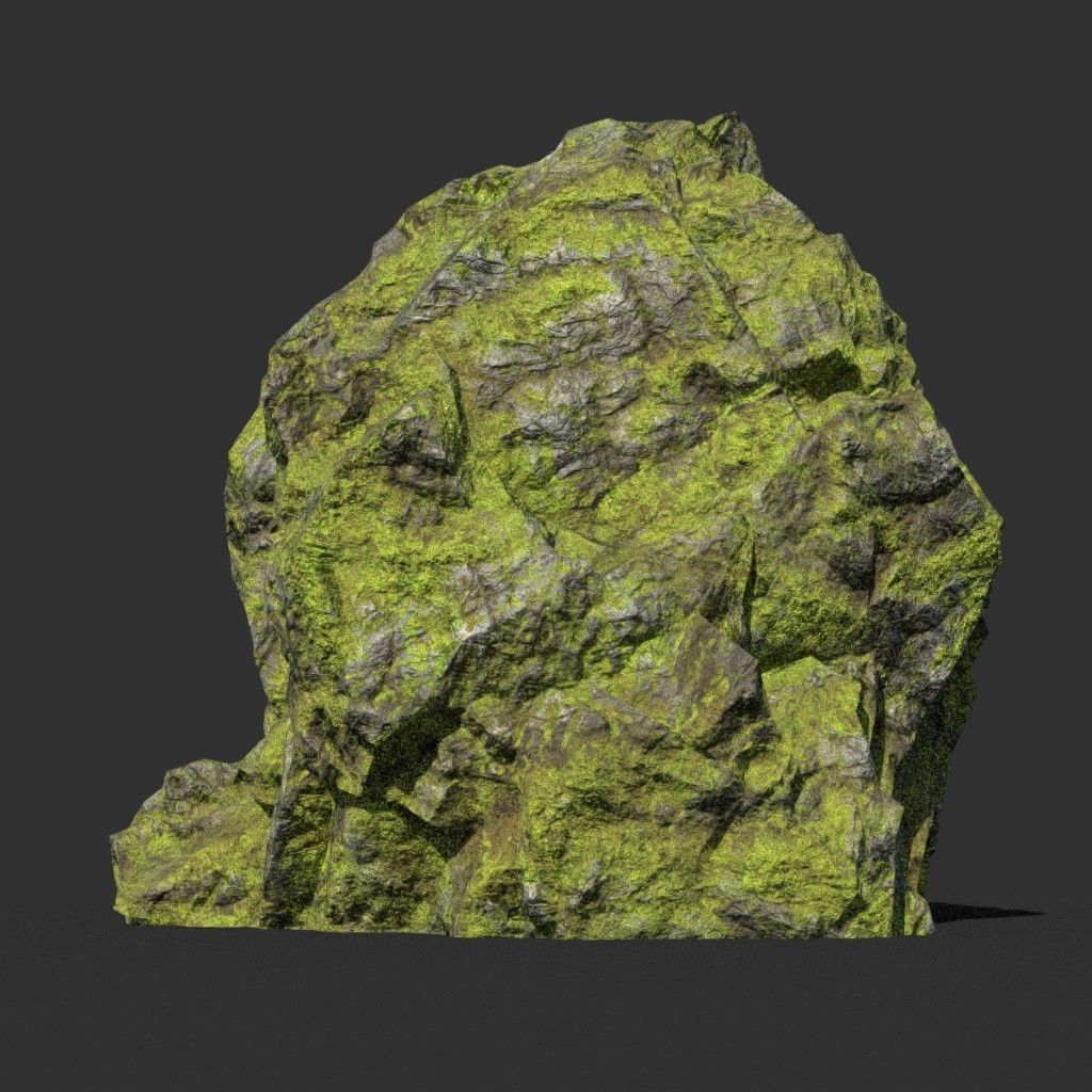 Low poly sharp block mossy rock 181114 Low-poly 3D model_7