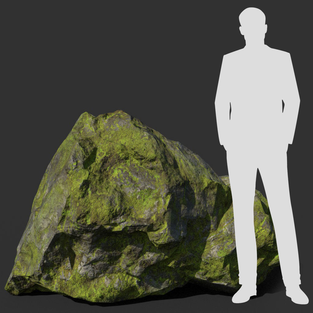 Low poly sharp block mossy rock 181114 Low-poly 3D model_10