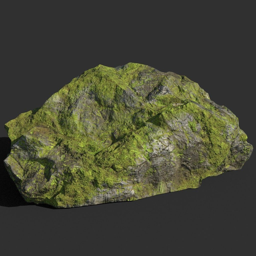 Low poly sharp block mossy rock 181114 Low-poly 3D model_4