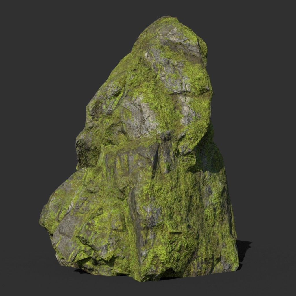 Low poly sharp block mossy rock 181114 Low-poly 3D model_19
