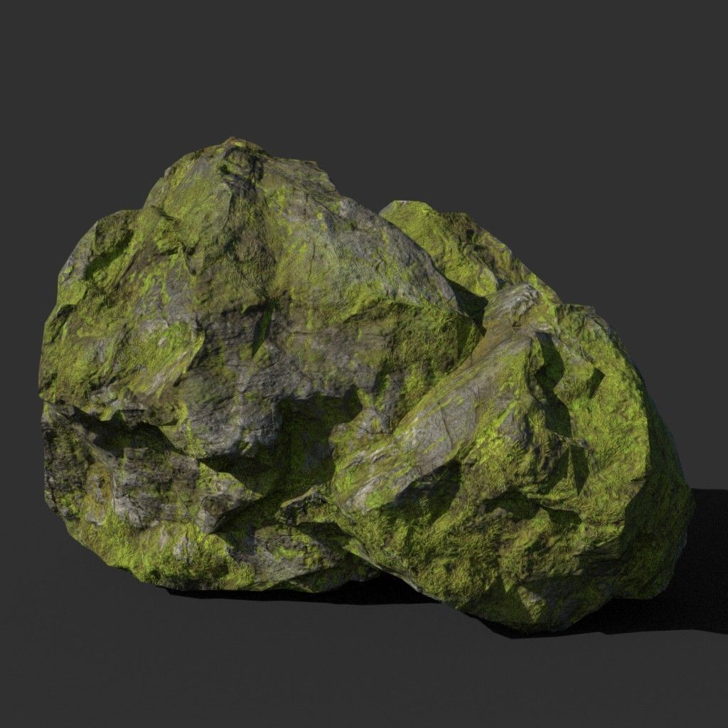 Low poly sharp block mossy rock 181114 Low-poly 3D model_11