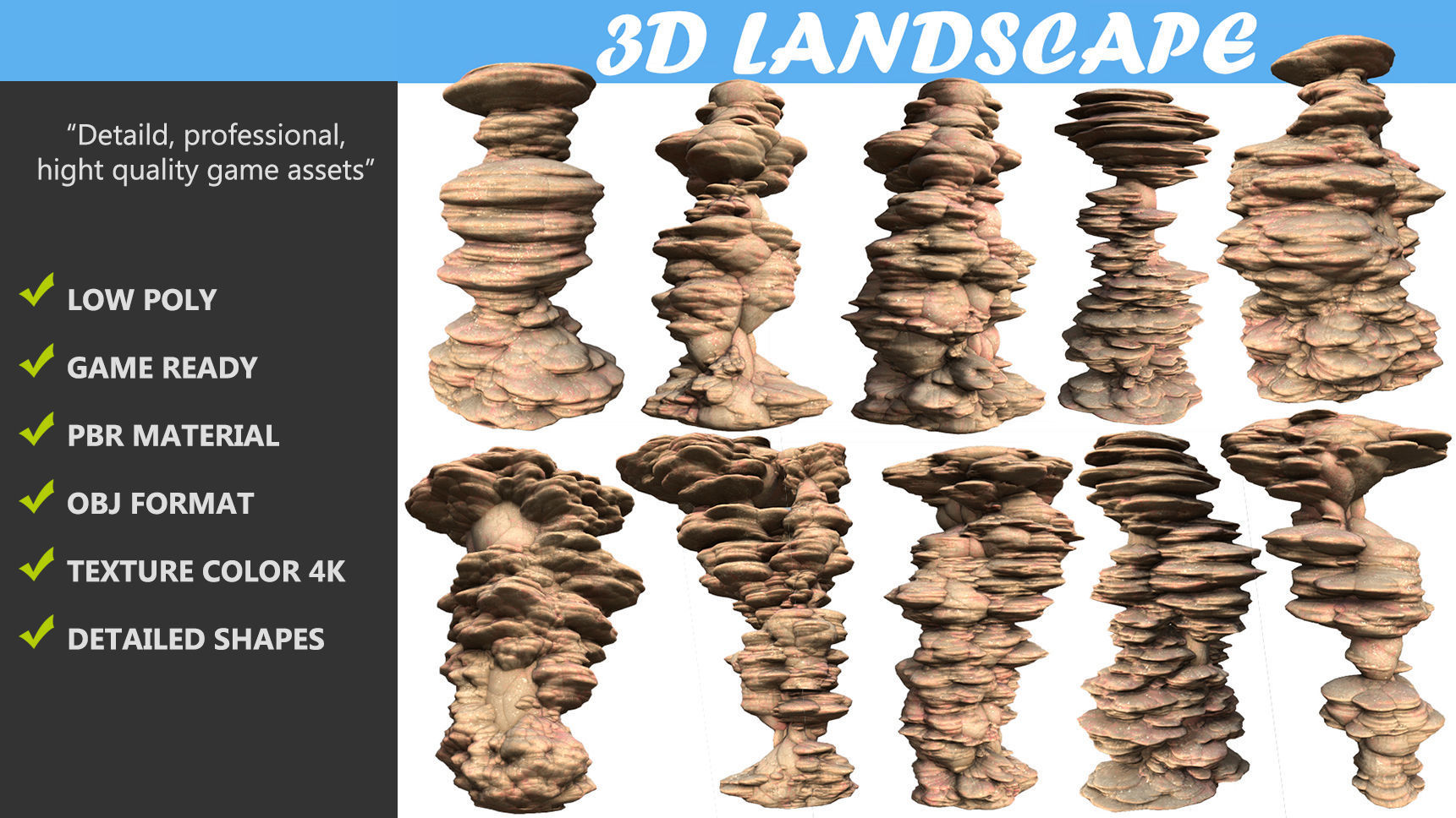 Low poly Scifi Column Sandstone Low-poly 3D model_1