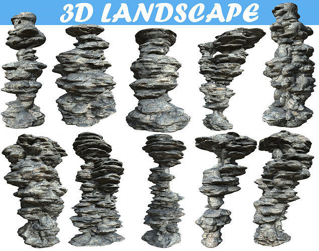Low poly Scifi Colum Rock Low-poly 3D model