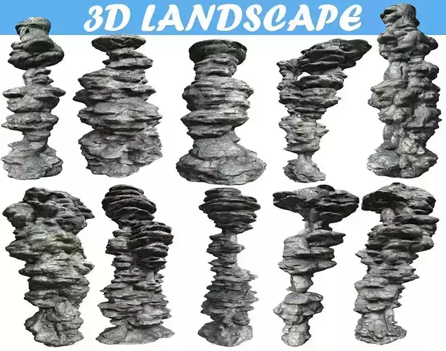 Low poly Scifi Colum Rock Low-poly 3D model