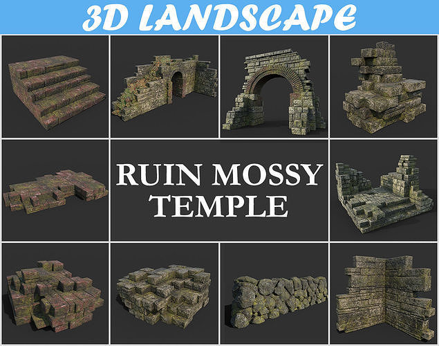 Low poly Mossy Ruin Block 181119 Low-poly 3D model