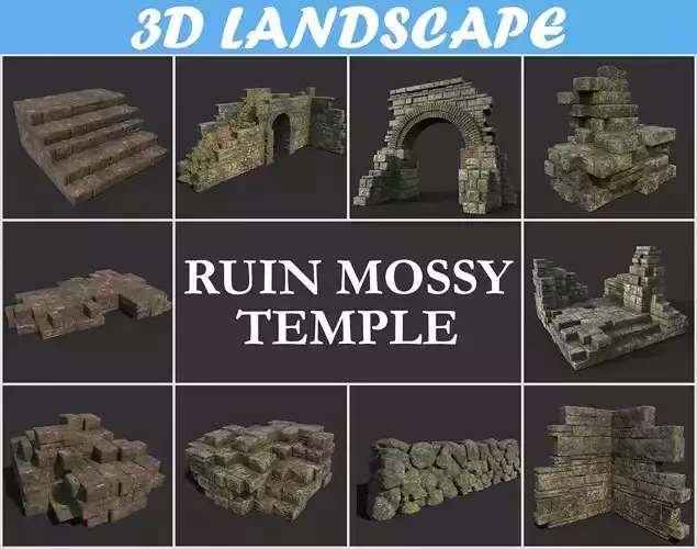 Low poly Mossy Ruin Block 181119 Low-poly 3D model