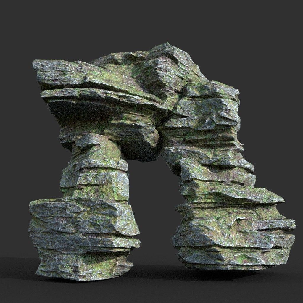 Low poly Mossy Layer Rock A Low-poly 3D model_35
