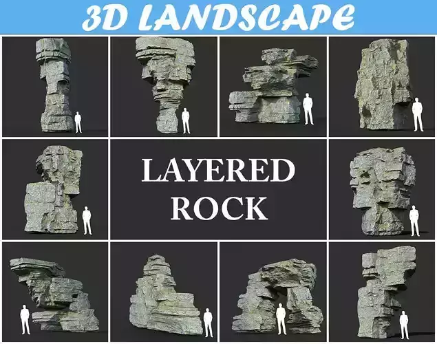 Low poly Mossy Layer Rock A