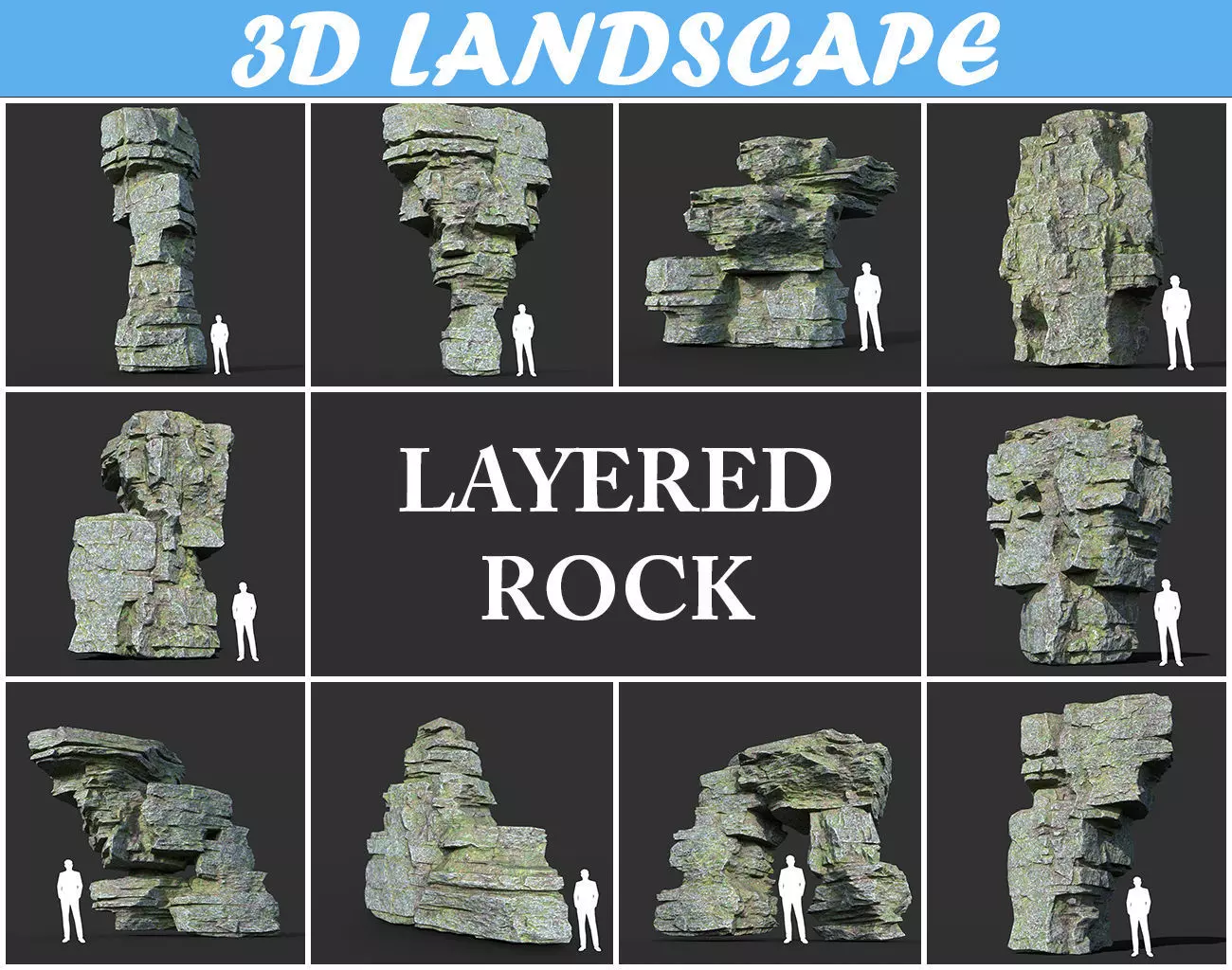 Low poly Mossy Layer Rock A Low-poly 3D model_0