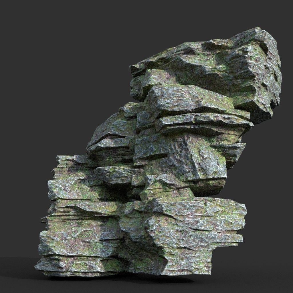 Low poly Mossy Layer Rock A Low-poly 3D model_32